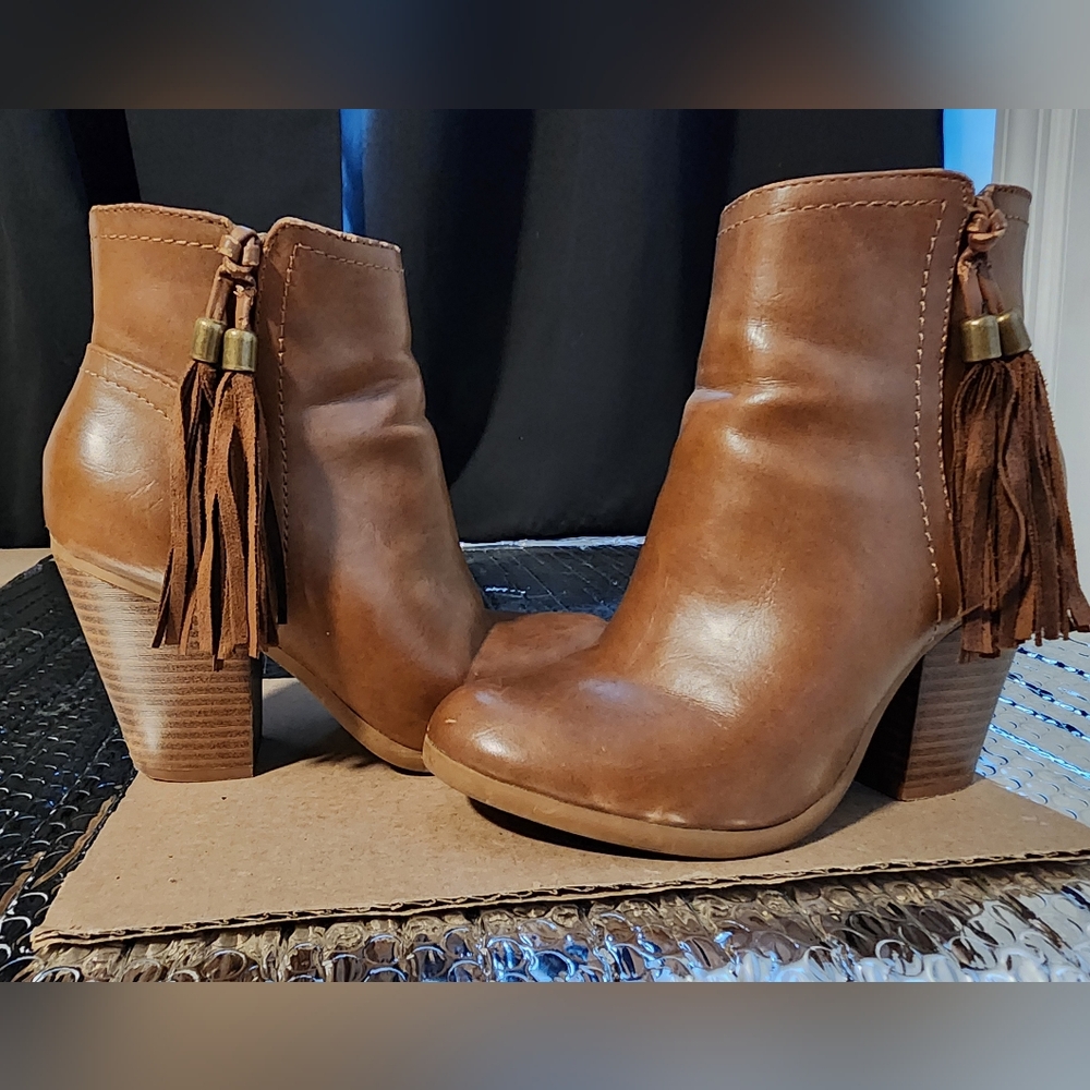 Charlotte Russe Brown Leather Ankle Boots with Tassels